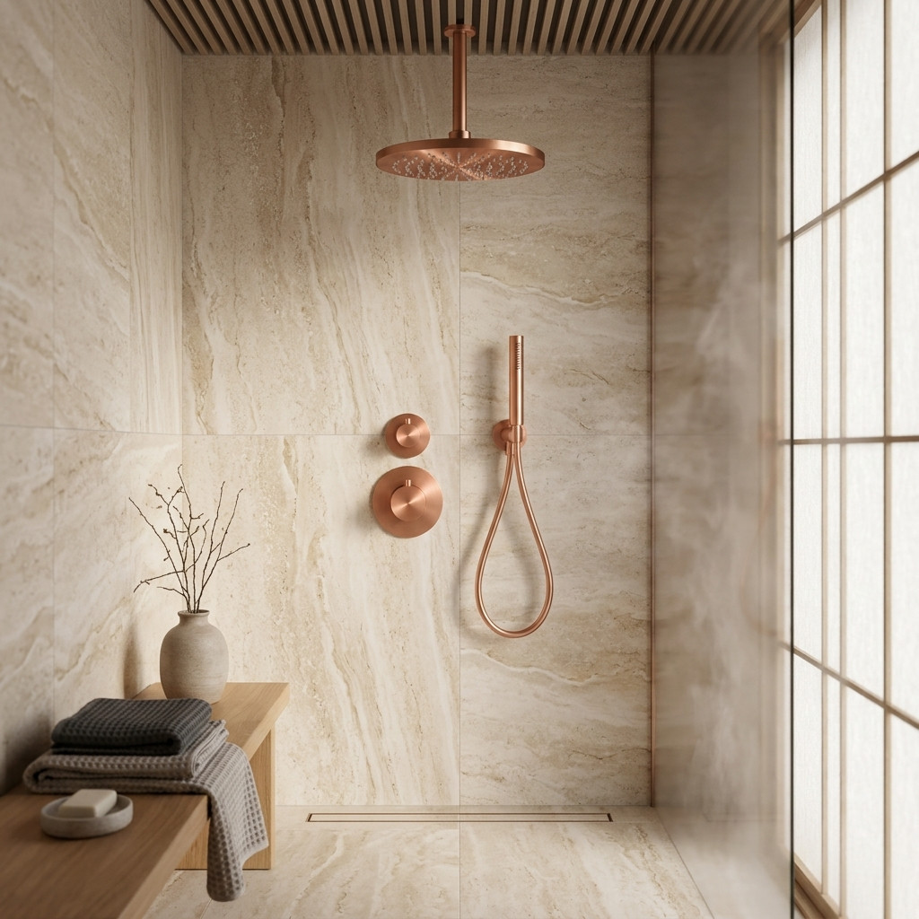 Aquanello Eterna Concealed Thermostatic Shower Set PVD Copper with 25 cm Ceiling Arm Rain Shower and Handheld Shower ET-S-SET4-2-62